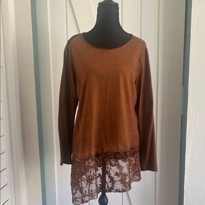 Soft Surroundings Asymmetrical Lace Edge Tunic Gorgeous Ginger Brown Women’s PM